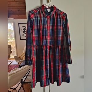 J. Crew Plaid Long-Sleeve Button-Up Dress